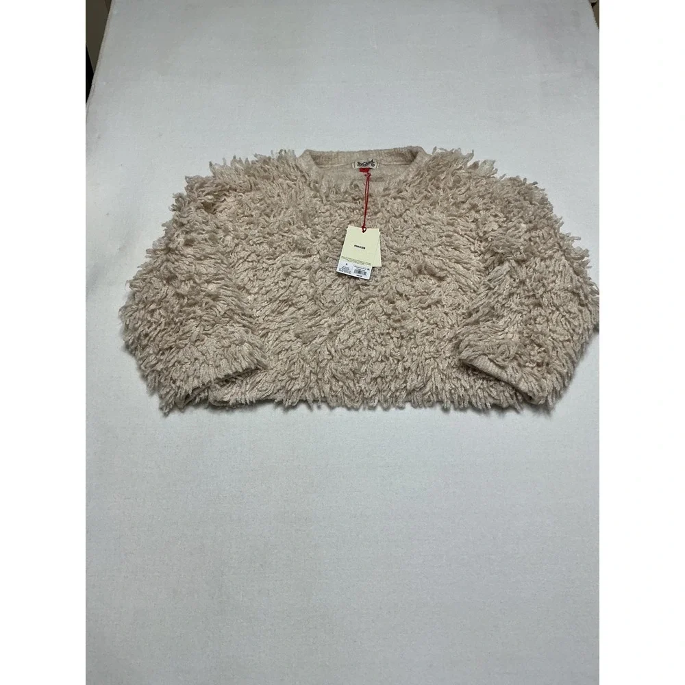 Woolrich x Target Womens Small Shaggy Sweater Cream Fuzzy Cropped NWT $50